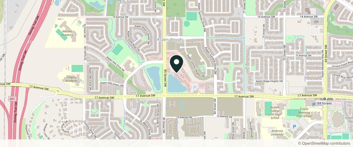 Map showing the exact location of Vive Med Spa at 366 Aspen Glen Landing SW #215, Calgary, AB T3H 0N5, Canada