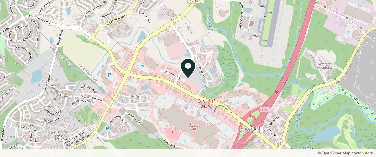 Map showing the exact location of VLUXE Spa at 8525 Pit Stop Ct NW B, Concord, NC 28027, USA