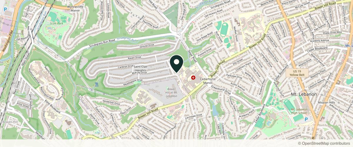 Map showing the exact location of Vujevich Dermatology Associates at 100 N Wren Dr, Pittsburgh, PA 15243
