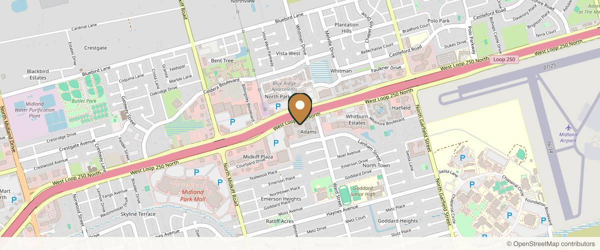 Map showing the exact location of Vyvo Therapeutics: Aesthetics | Wellness | Hydration at 2817 W Loop 250 N Ste A, Midland, TX 79705, USA