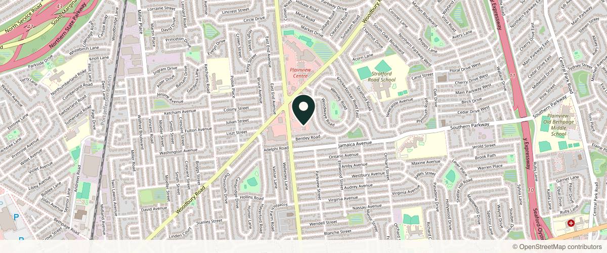 Map showing the exact location of Walk-in Dermatology - Plainview at 441 S Oyster Bay Rd, Plainview, NY 11803