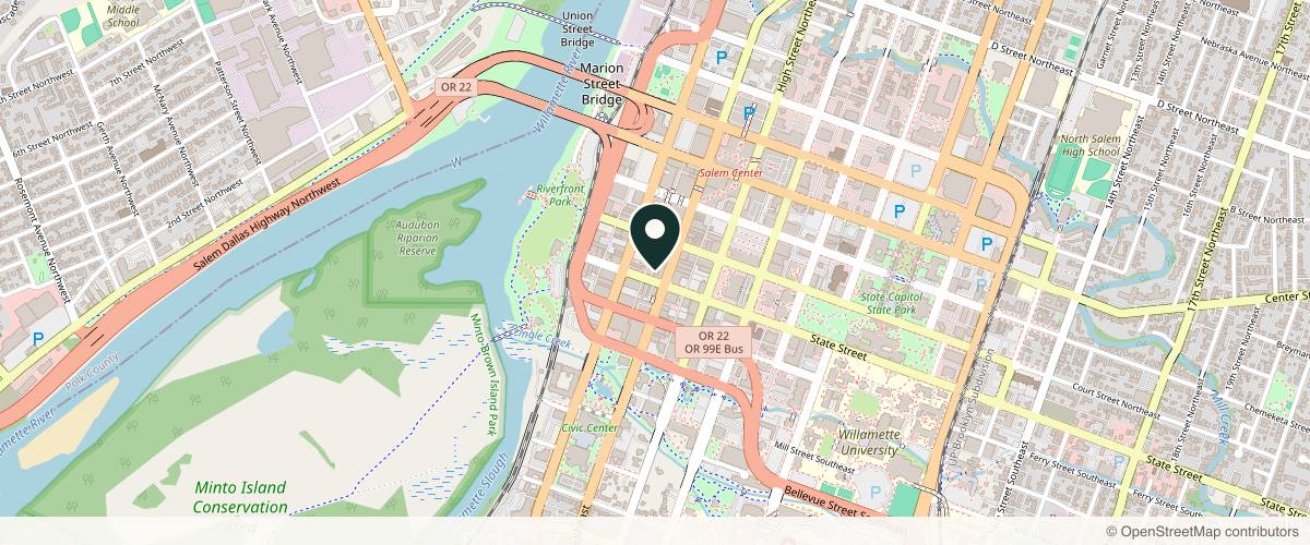 Map showing the exact location of Walker Wellness at 381 State St, Salem, OR 97301, USA