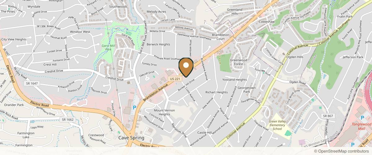 Map showing the exact location of Wanderline Esthetics, LLC at 3536 Brambleton Ave SW Suite 7, Roanoke, VA 24018, USA