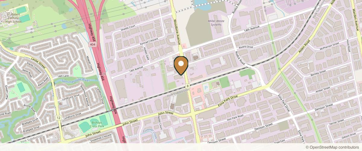 Map showing the exact location of Water Sense Spa at 7634 Woodbine Ave Unit 2, Markham, ON L3R 2N2, Canada