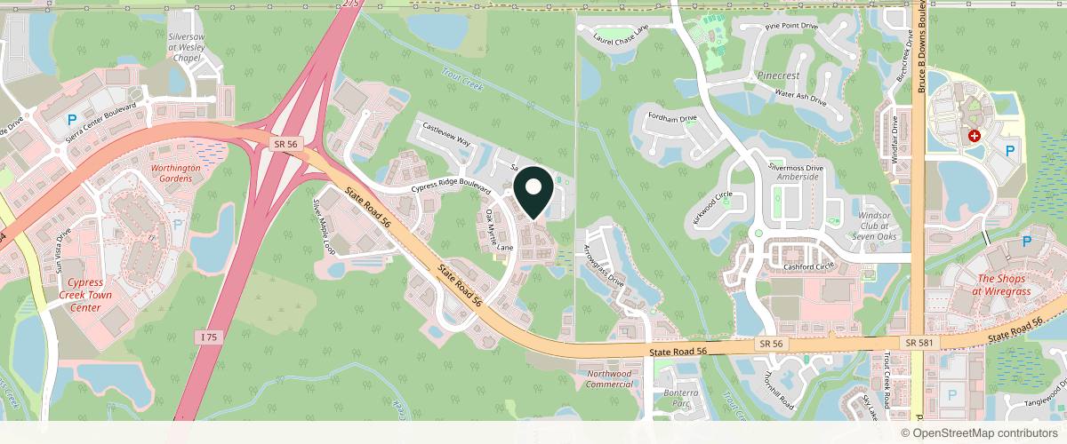 Map showing the exact location of Wesley Chapel Dermatology at 2336 Crestover Ln Ste 101, Wesley Chapel, FL 33544, USA