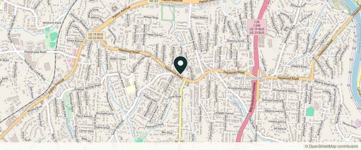 Map showing the exact location of West Asheville Aesthetics & Wellness at 747 Haywood Rd #201, Asheville, NC 28806, USA