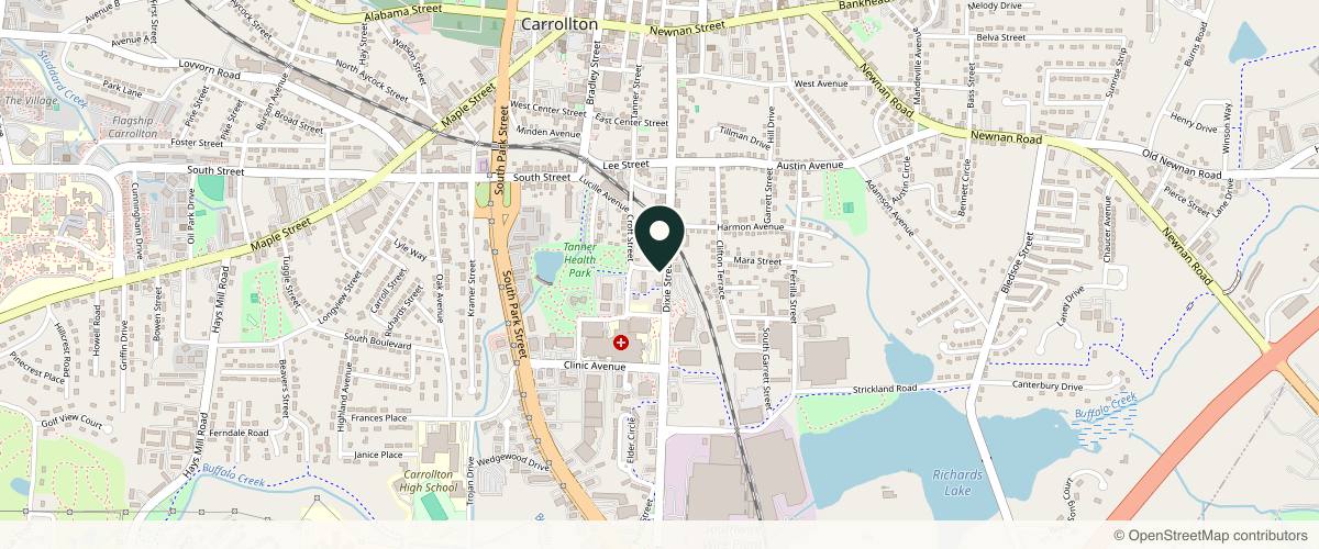 Map showing the exact location of West Georgia Dermatology at 601 Dixie St, Carrollton, GA 30117