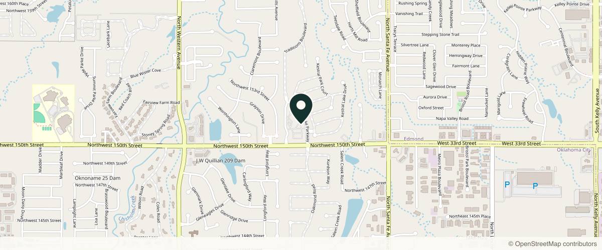 Map showing the exact location of West Medical Aesthetics at 15113 Traditions Lake Pkwy Ste b, Edmond, OK 73013, USA