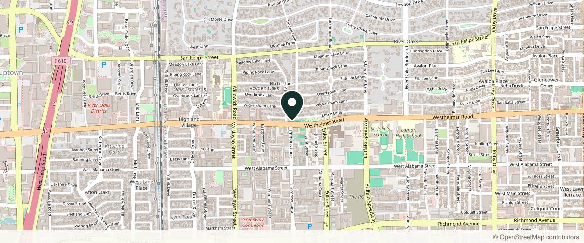 Map showing the exact location of Westlake Dermatology & Cosmetic Surgery - River Oaks at 3636 Westheimer Rd, Houston, TX 77027