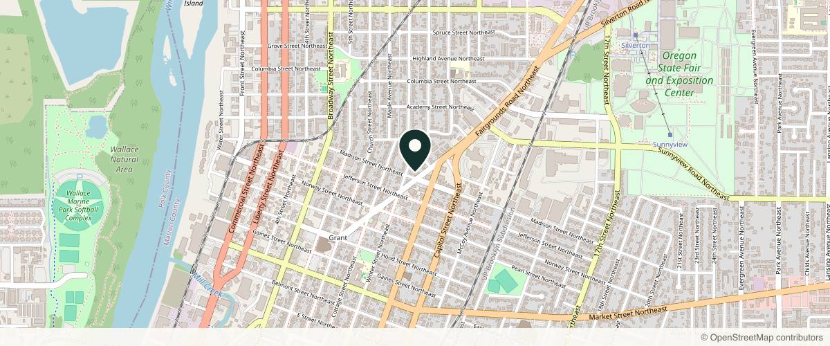 Map showing the exact location of White Lotus Aesthetics & Wellness at 1845 Fairgrounds Rd NE, Salem, OR 97301, USA