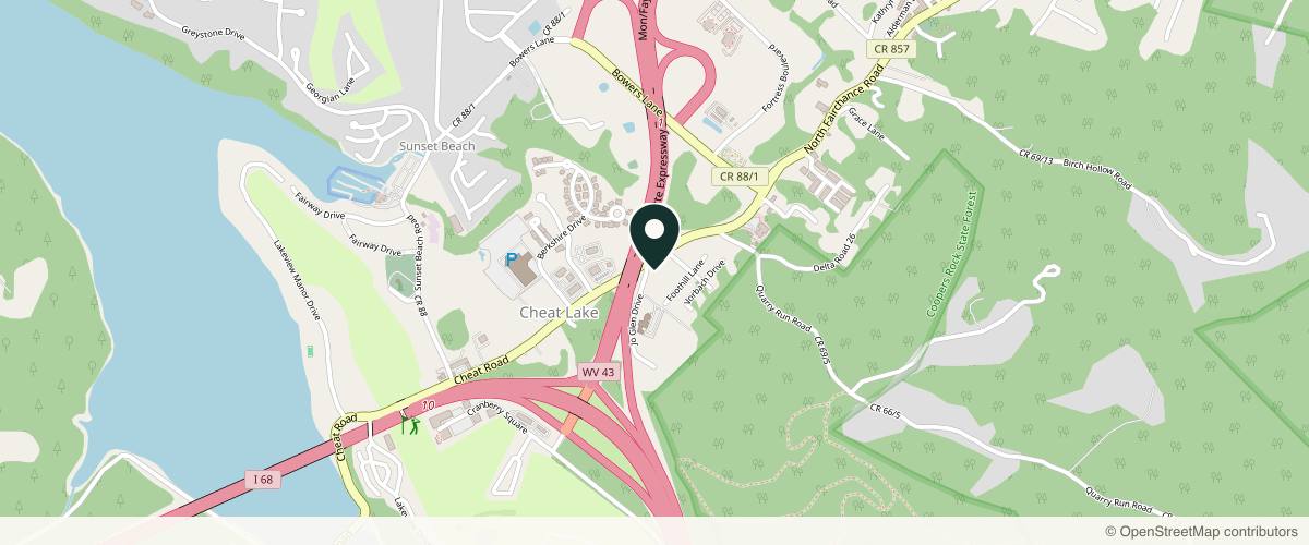 Map showing the exact location of Willow Med Spa & Salon at 186 Fairchance Rd, Morgantown, WV 26508, USA