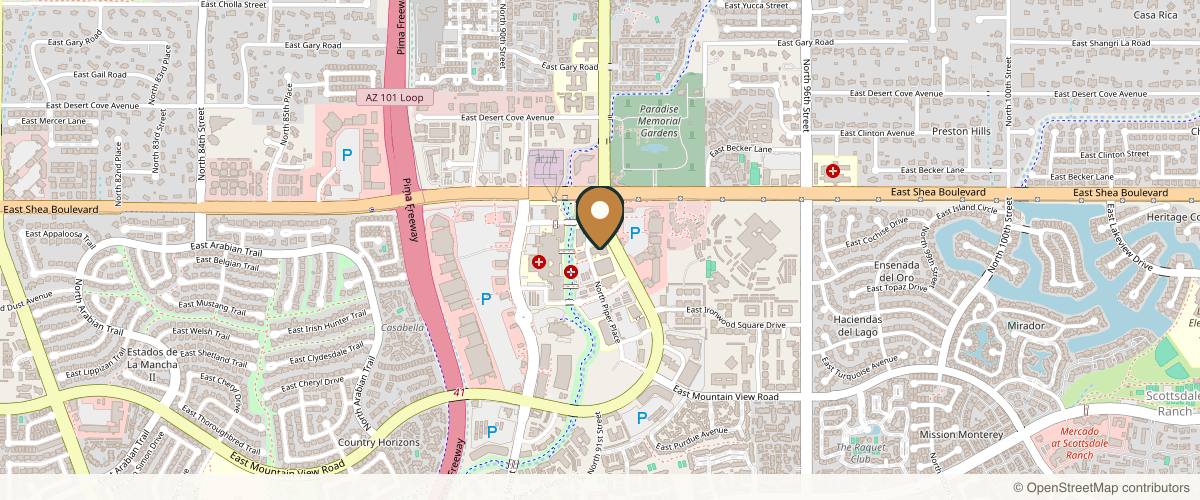 Map showing the exact location of Wilson MD Aesthetics + Wellness at 10250 N 92nd St #206, Scottsdale, AZ 85258, USA