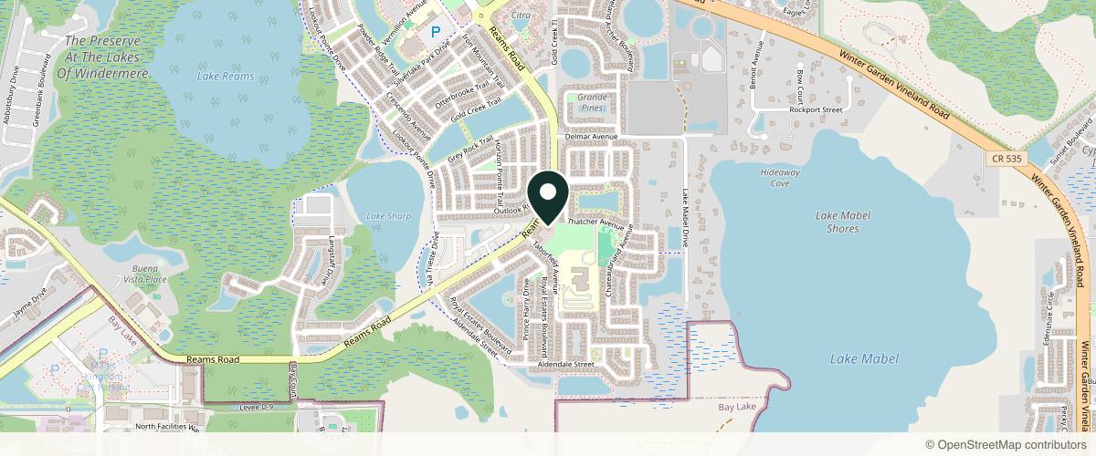 Map showing the exact location of Windermere Medical Spa at 9005 Taborfield Ave, Orlando, FL 32836, USA
