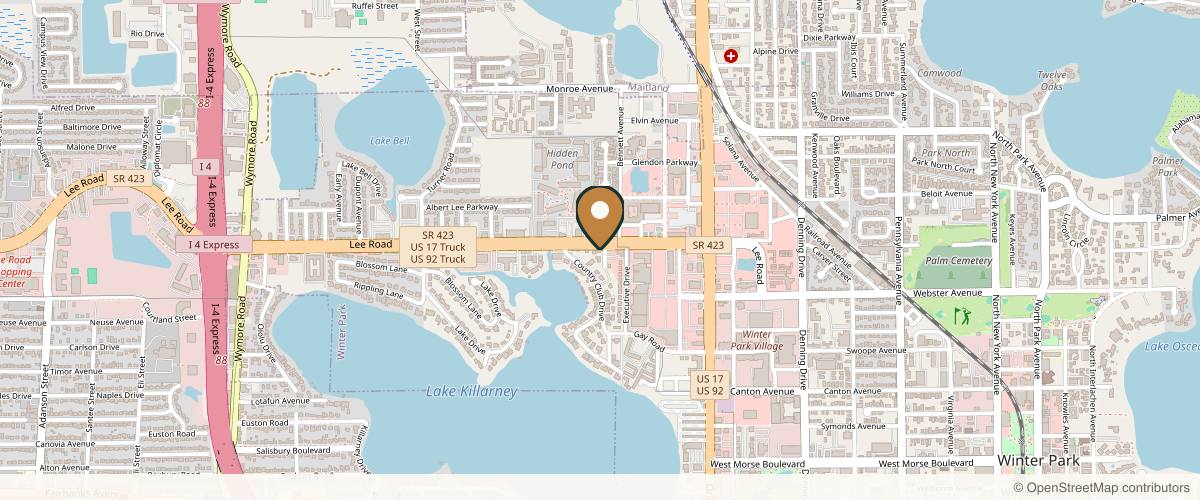 Map showing the exact location of Winter Park Skin® at 1600 Lee Rd, Winter Park, FL 32789, USA