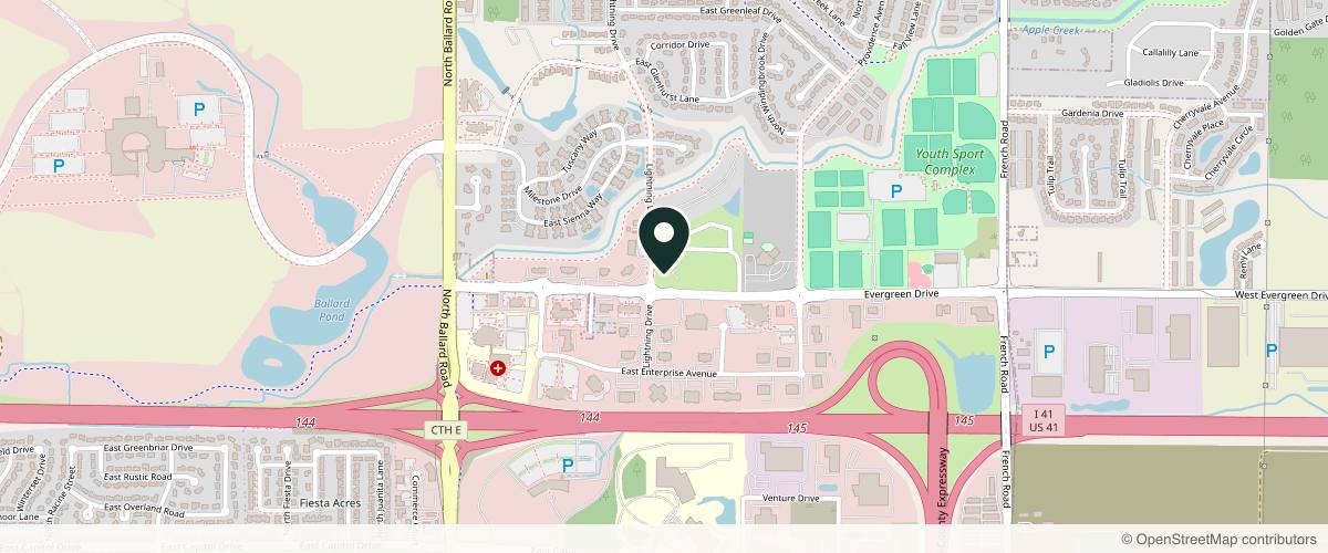 Map showing the exact location of Wisconsin Institute of Plastic Surgery - Appleton at 4100 N Lightning Dr, Appleton, WI 54913, USA