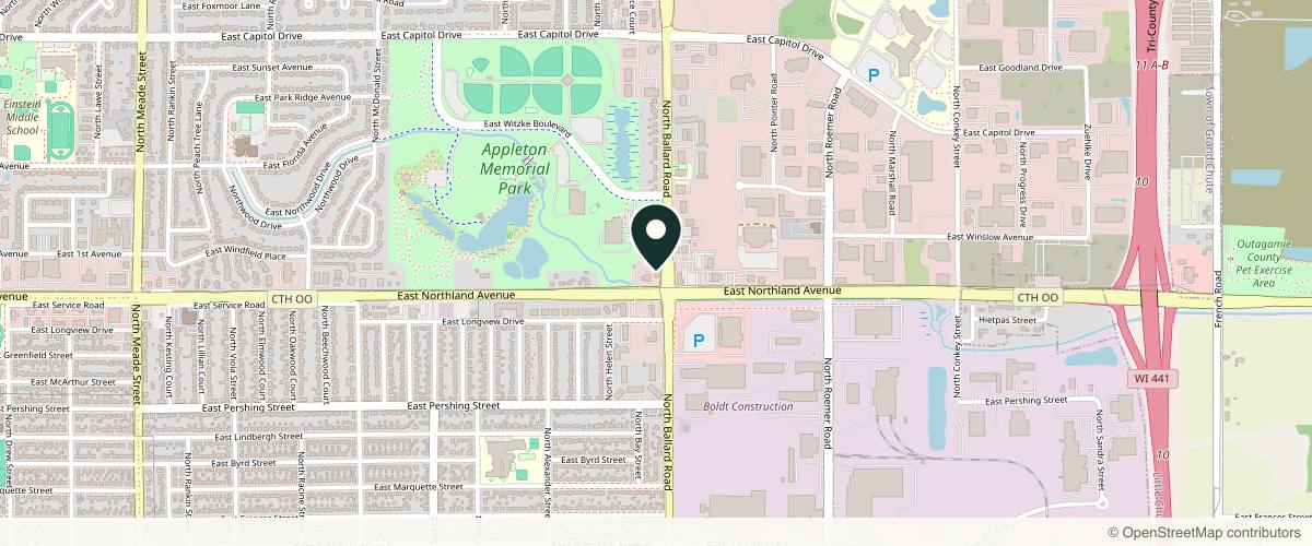 Map showing the exact location of WishLane Aesthetics at 2807 N Ballard Rd, Appleton, WI 54911, USA