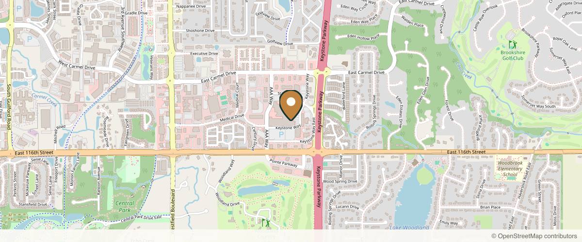 Map showing the exact location of Woodhouse Spa - Carmel at 2182 E 116th St, Carmel, IN 46032, USA