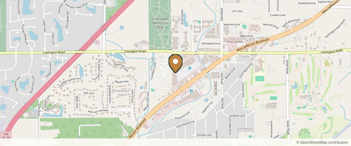 Map showing the exact location of Woodhouse Spa - Fort Wayne at 6388 W Jefferson Blvd, Fort Wayne, IN 46804, USA