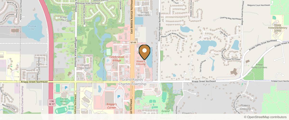Map showing the exact location of Woodhouse Spa - Grand Rapids at 2060 E Beltline Ave NE, Grand Rapids, MI 49525, USA