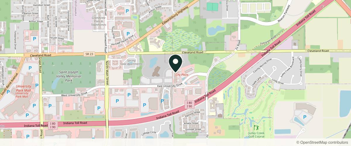 Map showing the exact location of Woodhouse Spa - Granger at 1012 E University Dr, Granger, IN 46530, USA