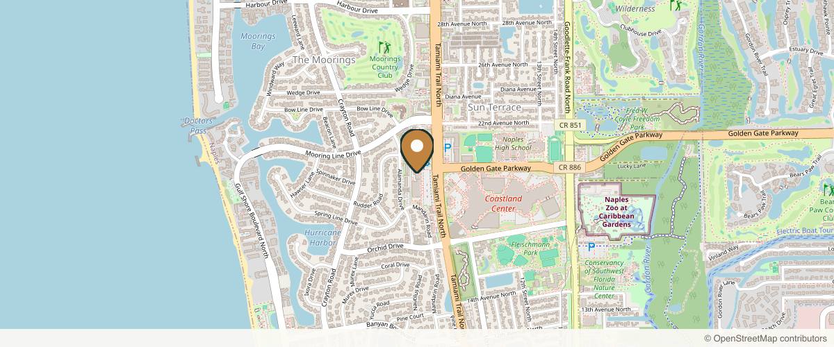 Map showing the exact location of Woodhouse Spa - Naples at 2059 9th St N, Naples, FL 34102, USA