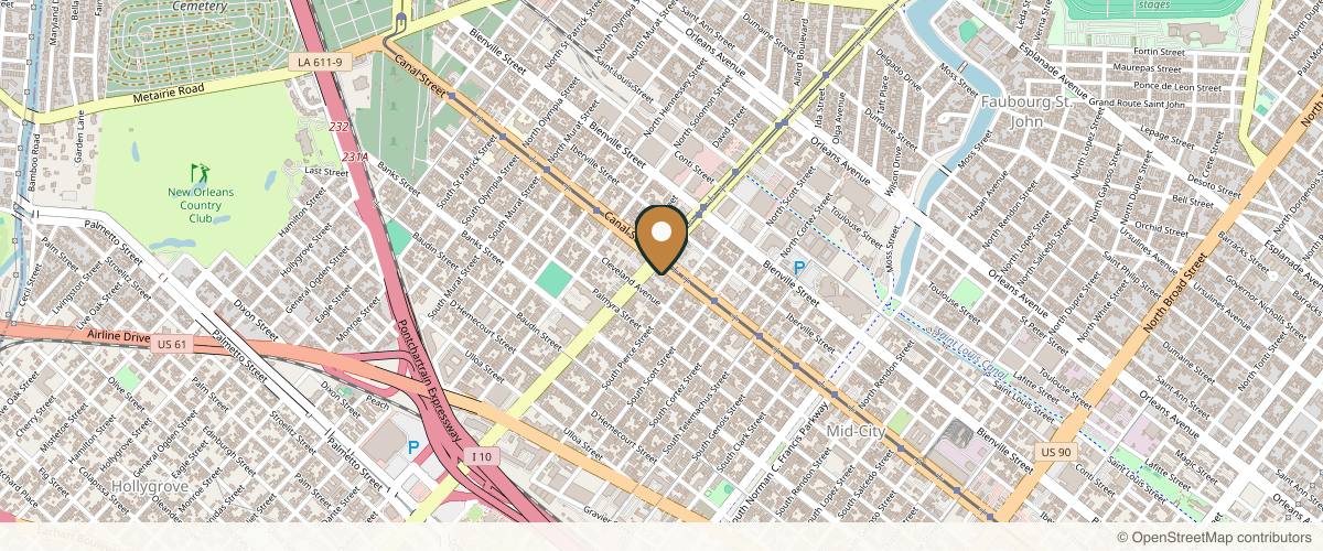 Map showing the exact location of Woodhouse Spa - New Orleans at 4030 Canal St, New Orleans, LA 70119, USA