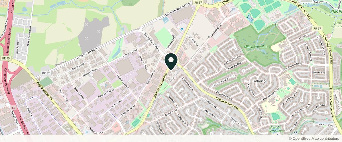 Map showing the exact location of Worthy Skin & Beauty Bar at 255 Northfield Dr E Unit 4, Waterloo, ON N2K 0G5, Canada