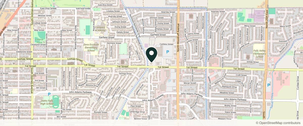 Map showing the exact location of Xhale Resort & Spa at 1421 1st St, Idaho Falls, ID 83401, USA