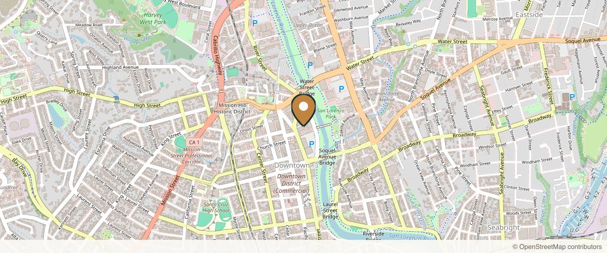 Map showing the exact location of Yōso Wellness Spa at 740 Front St Suite 110, Santa Cruz, CA 95060, USA