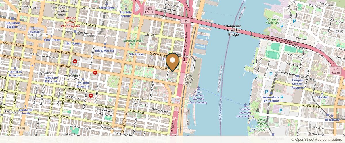 Map showing the exact location of Yofi MedSpa at 124 Chestnut St, Philadelphia, PA 19106, USA