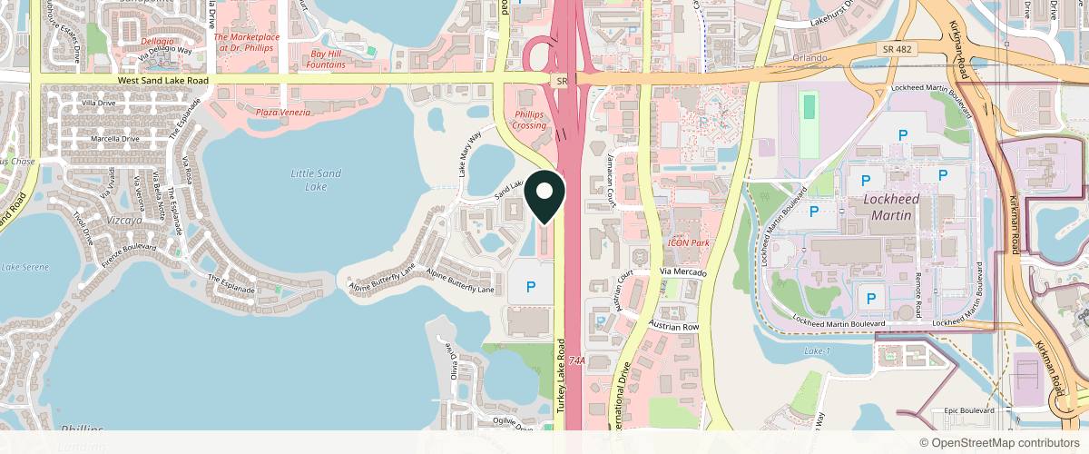 Map showing the exact location of YOU Just Better Medspa (Formerly Ideal Image) at 8956 Turkey Lake Rd Ste B100, Orlando, FL 32819, USA