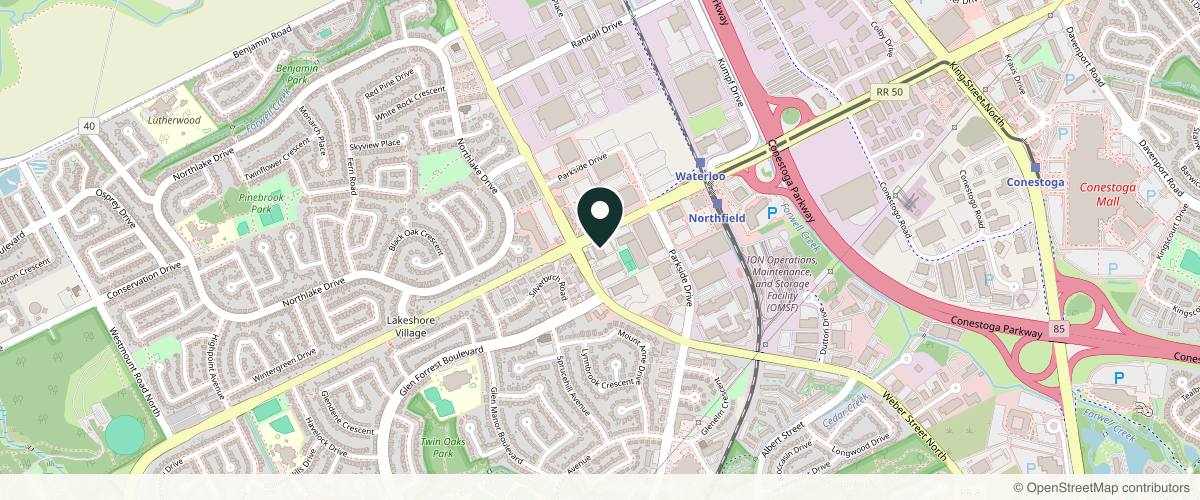 Map showing the exact location of YourSkinRN Medical Aesthetics Clinic at 572 Weber St N Unit 3B, Waterloo, ON N2L 5C6, Canada