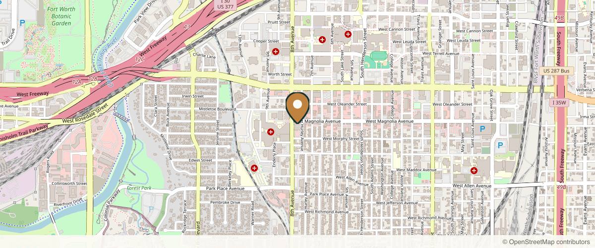 Map showing the exact location of Youthful Magnolia at 1307 8th Ave #404, Fort Worth, TX 76104, USA
