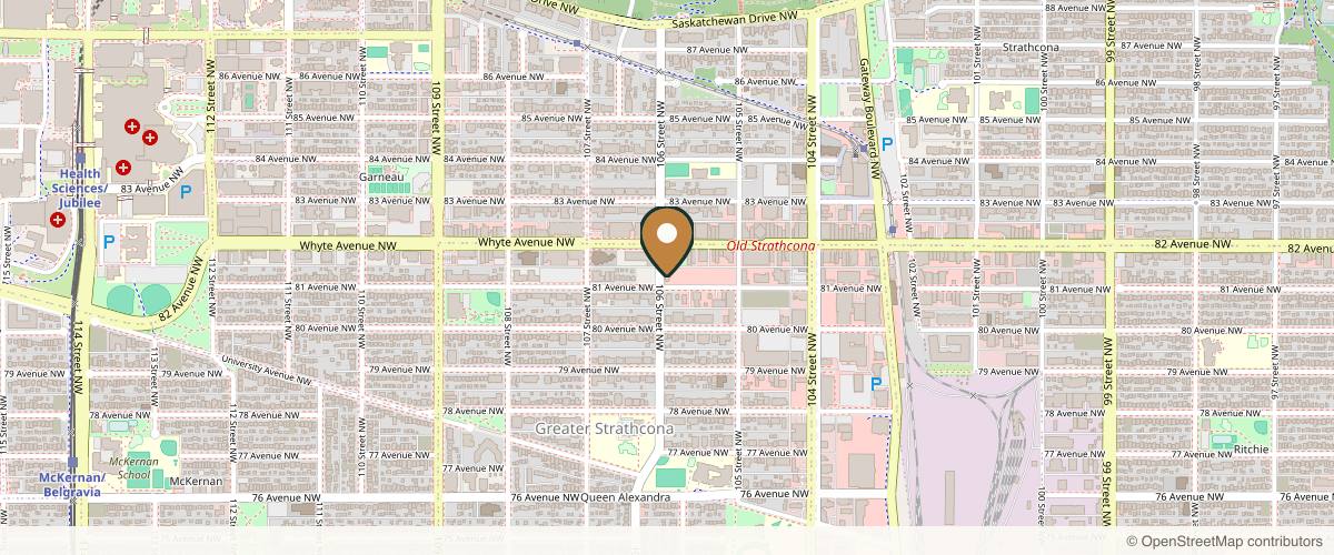 Map showing the exact location of Youthful You Aesthetics at 8105 106 St, Edmonton, AB T6E 4W6, Canada
