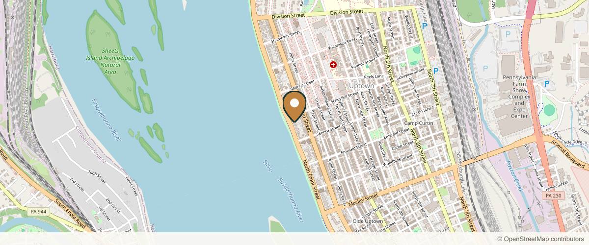 Map showing the exact location of Youveau Aesthetics Medspa & Wellness at 2417 N Front St, Harrisburg, PA 17110, USA