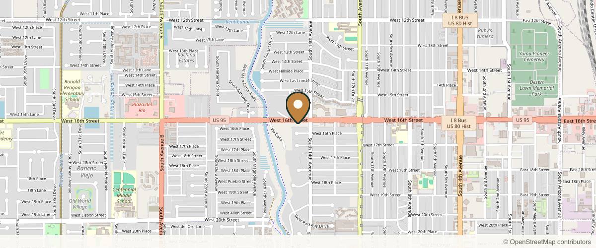Map showing the exact location of Yuma Wellness & Aesthetics at 1455 W 16th St Ste A, Yuma, AZ 85364, USA