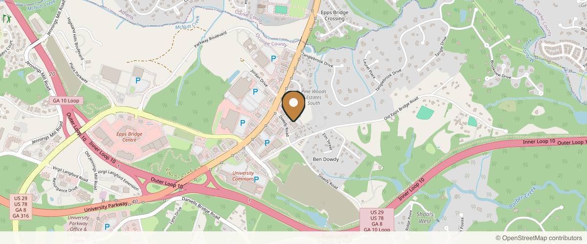 Map showing the exact location of YUVA Medical Spa at 1061 Dowdy Rd #102, Athens, GA 30606, USA