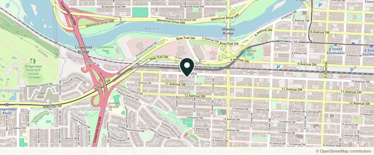 Map showing the exact location of YYC Botox & Fillers at 1717 10 Ave SW, Calgary, AB T3C 0K1, Canada