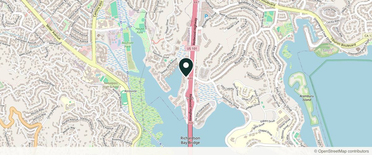 Map showing the exact location of Zand Dermatology & Aesthetics at 655 Redwood Hwy Suite 246, Mill Valley, CA 94941