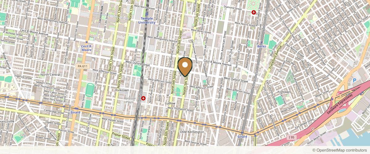 Map showing the exact location of ZAQ Aesthetics at 1516 N 5th St 309, Unit 1, Philadelphia, PA 19122, USA