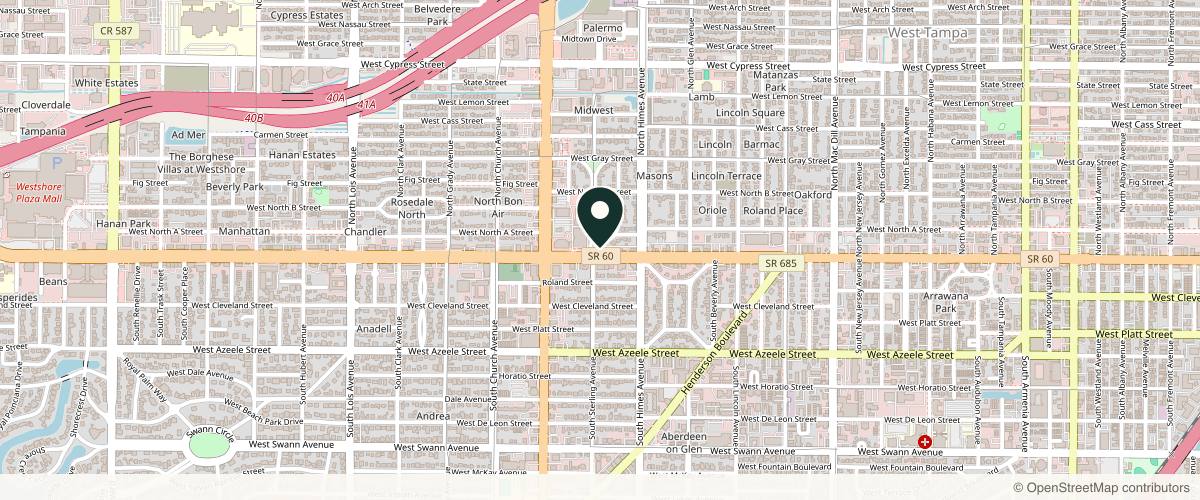 Map showing the exact location of Zee Aesthetics at 3641 W Kennedy Blvd C, Tampa, FL 33609, USA