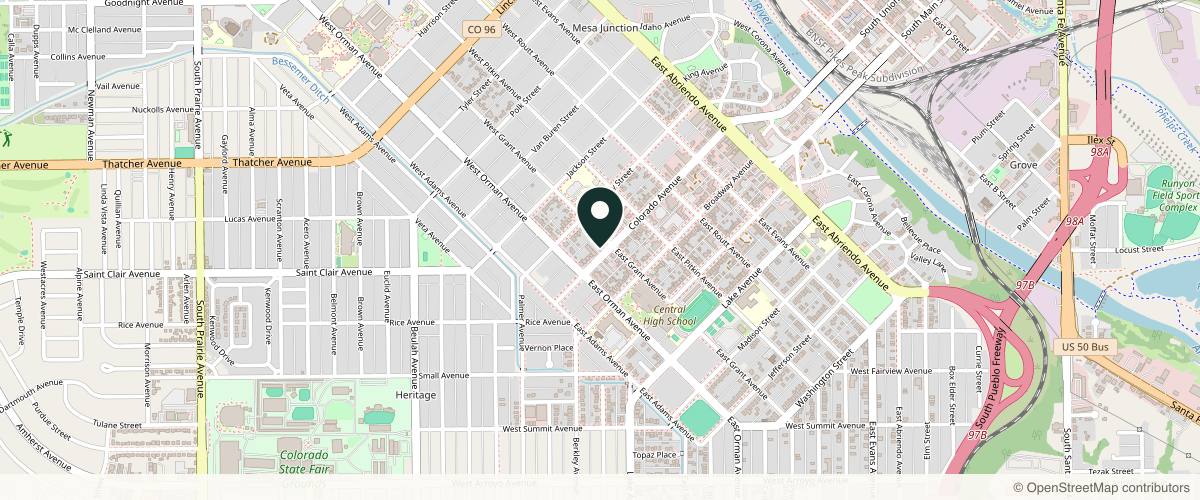 Map showing the exact location of Zen Day Spa at 509 Colorado Ave Ste E, Pueblo, CO 81005, USA