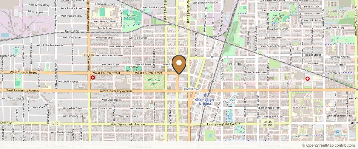 Map showing the exact location of Zen River Spa at 206 N Randolph St Ste 100, Champaign, IL 61820, USA