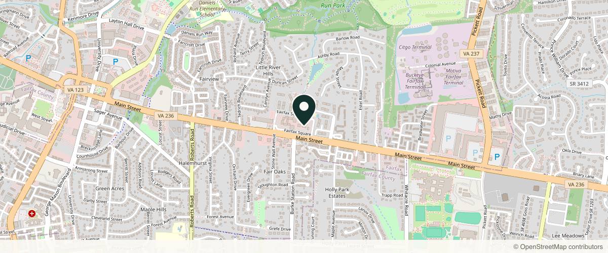Map showing the exact location of Zinnia Aesthetics and Anti-Aging Clinic at 9872 Main St, Fairfax, VA 22031, USA