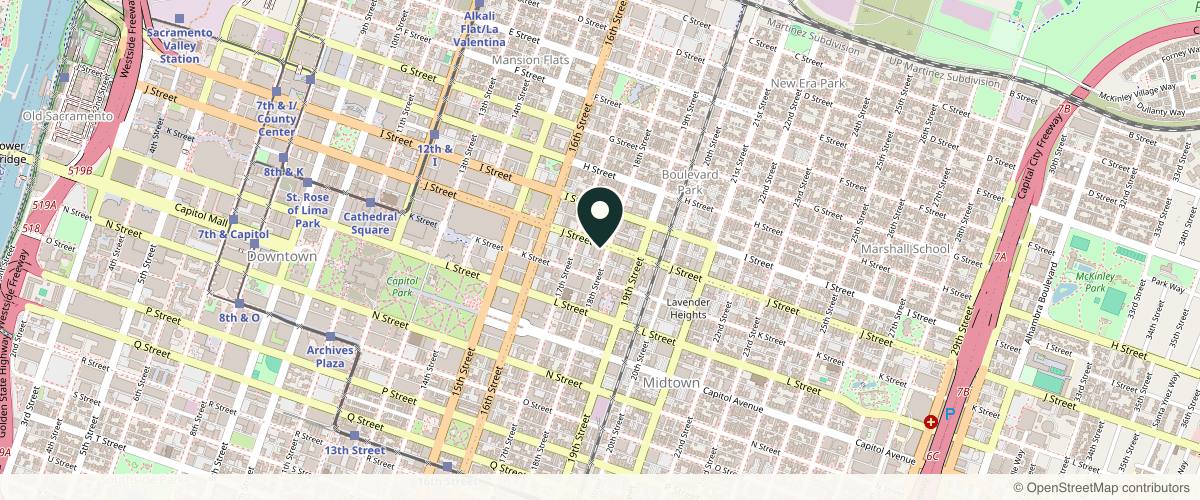 Map showing the exact location of ZK Aesthetics Medspa Sacramento at 1722 J St #200, Sacramento, CA 95811, USA