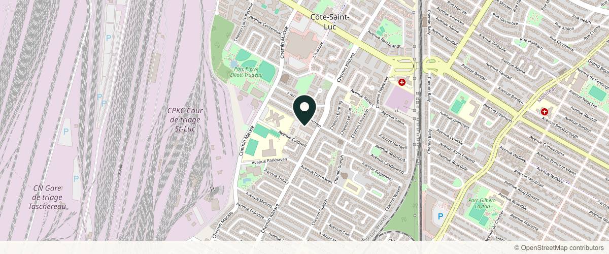 Map showing the exact location of Zoe Medical Aesthetic clinic, Botox, filler, …. at 7005 Chem. Kildare, Côte Saint-Luc, QC H4W 1C1, Canada