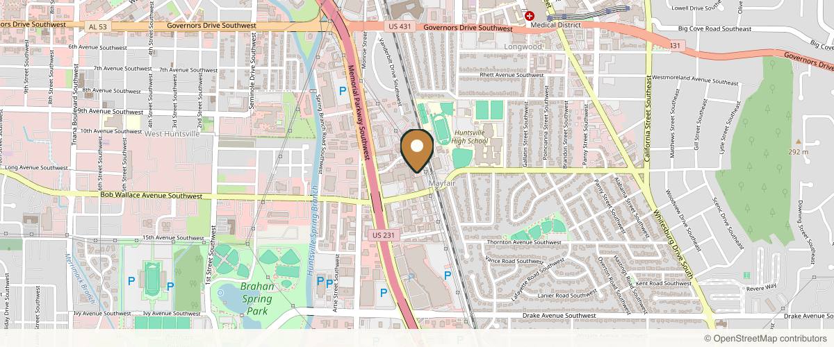 Map showing the exact location of Zula Modern Medspa at 927 SW Merchants Walk a, Huntsville, AL 35801, USA
