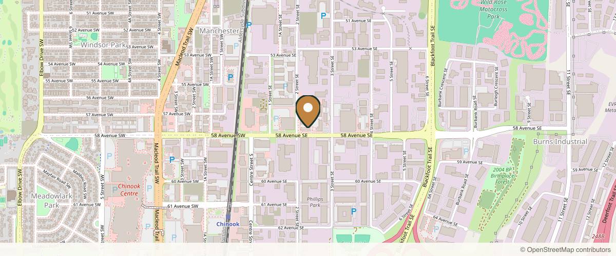 Map showing the exact location of Zulu Medical Cosmetics at 324 58 Ave SE #1110, Calgary, AB T2H 0P1