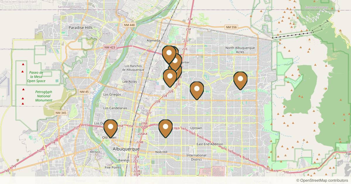 Map of 10 plastic surgery practices in Albuquerque, New Mexico
