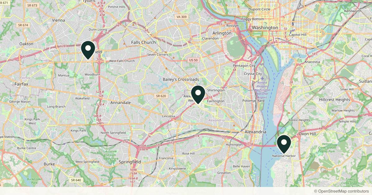 Map of 5 plastic surgery practices in Alexandria, Virginia